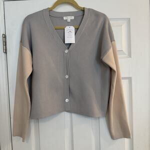 All:Row NWT Cardigan Sweater Women’s Small Color Block Gray Tan Butter Soft Warm
